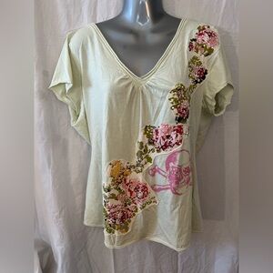 SKULL top sequins bling boho v neck T-shirt Tee T Top floral Love & Liberty NWOT